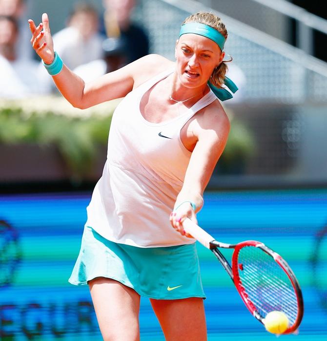 Petra Kvitova of Czech Republic plays a forehand