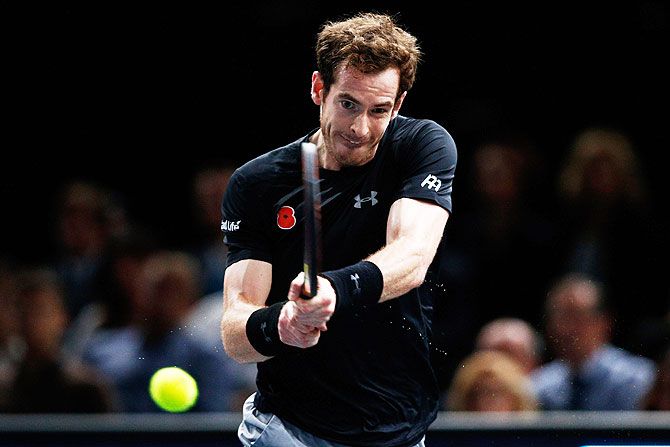 Great Britain's Andy Murray in action against Serbia's Novak Djokovic