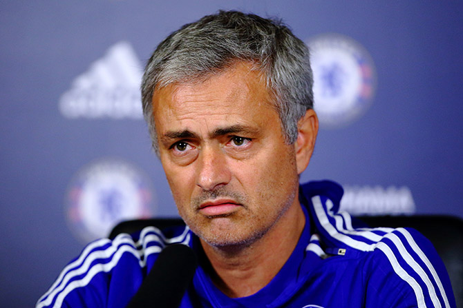 Chelsea manager Jose Mourinho talks to the media during a press conference 