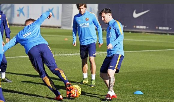 Lionel Messi at a FC Barcelona training session in Madrid on Wednesday
