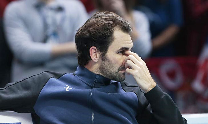 Roger Federer in a pensive mood after the match