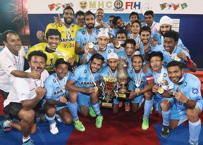 The victorious junior India men's hockeyteam
