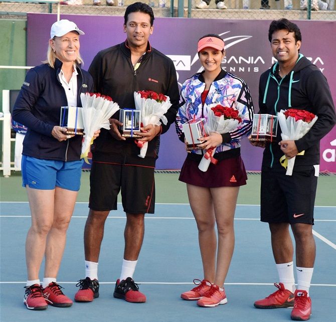 Tennis stars Martina Navratilova , Mahesh Bhupathi , Sania Mirza and   Leander Paes 