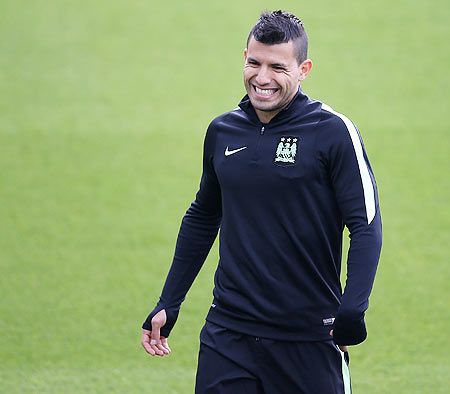 Manchester City's Sergio Aguero during a training session