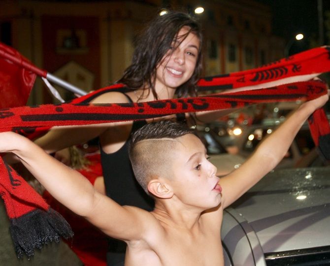 Albanian soccer fans celebrate 