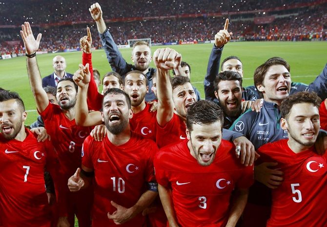 Turkey's players celebrate 