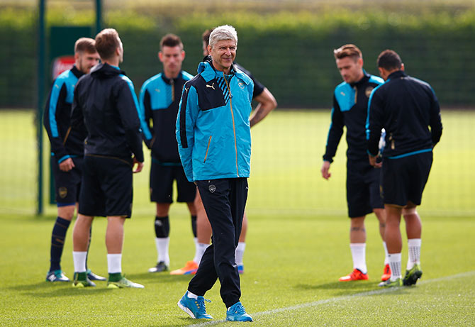 Arsenal manager Arsene Wenger during training  