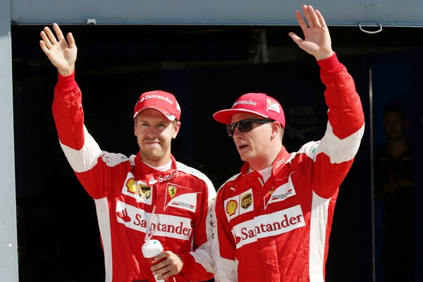 Kimi Raikkonen and Sebastian Vettel of Ferrari 