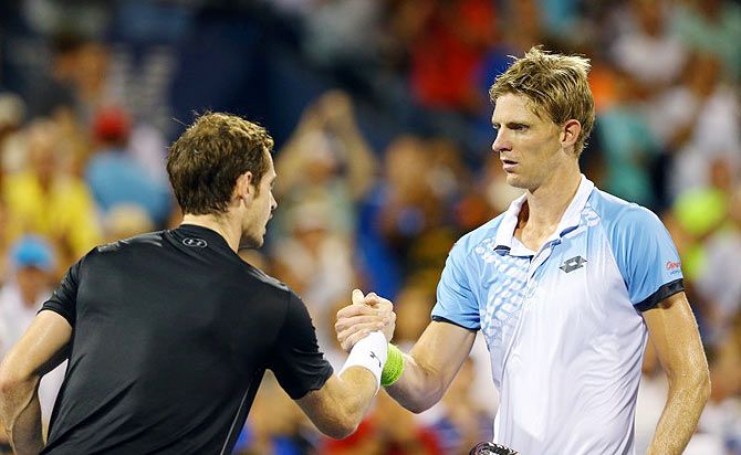 South Africa's Kevin Anderson (right) is congratulated by Great Britain's Andy Murray after their match