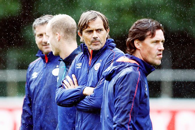 PSV manager Phillip Cocu looks on during the PSV Eindhoven training session held at De Herdgang in Eindhoven, Netherlands on Monday