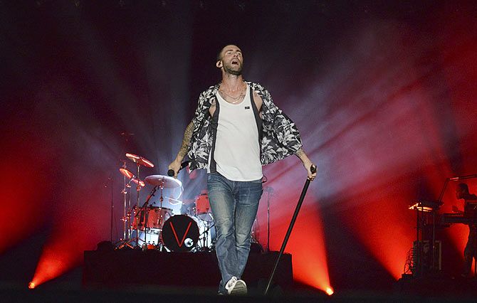 Maroon 5's frontman Adam Levine performs at the Marina Bay street Circuit in Singapore on Saturday