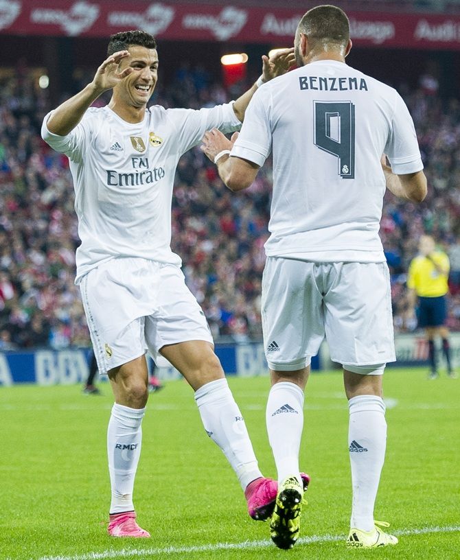 Karim Benzema of Real Madrid CF celebrates