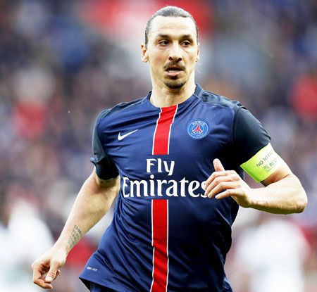 Paris St Germain's Zlatan Ibrahimovic in action during his team's soccer match against Caen on Saturday