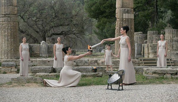 The Olympic flame lighting ceremony is held at the Ancient Olympia in Greece on Thursday