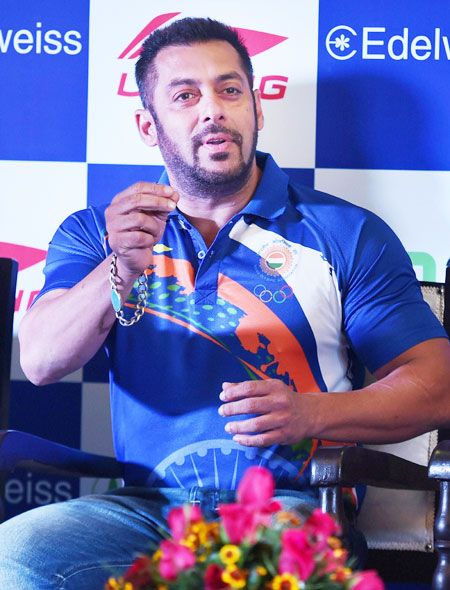 Bollywood actor Salman Khan speaks during a function where he was announced as Goodwill Ambassador of Indian contingent for Rio Olympics 2016, in New Delhi on Saturday