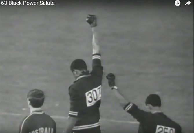 A video grab of Tommie Smith and John Carlos raised their fists in a 'Black Power' salute at the 1968 Olympics