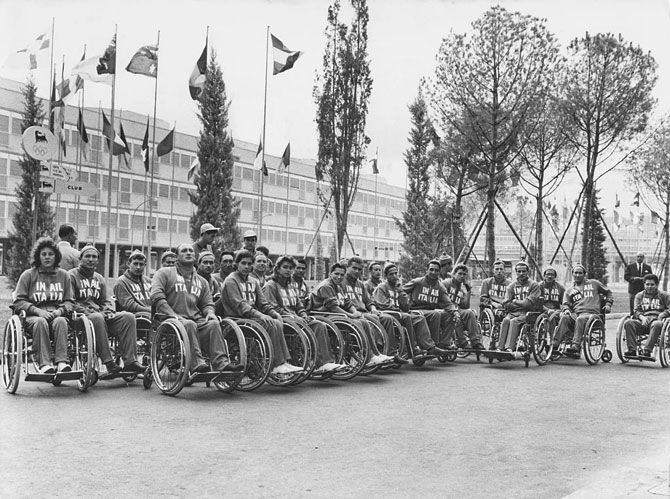 The Italian team at the Olympic village before the start of the first international Paralympic Games, Rome, 16th September 1960