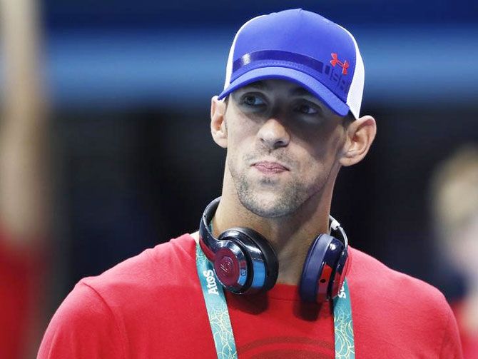 Michael Phelps (USA) of United States visits the Olympic swimming venue on Tuesday