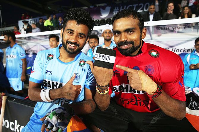India's Manpreet Singh and captain P Sreejesh
