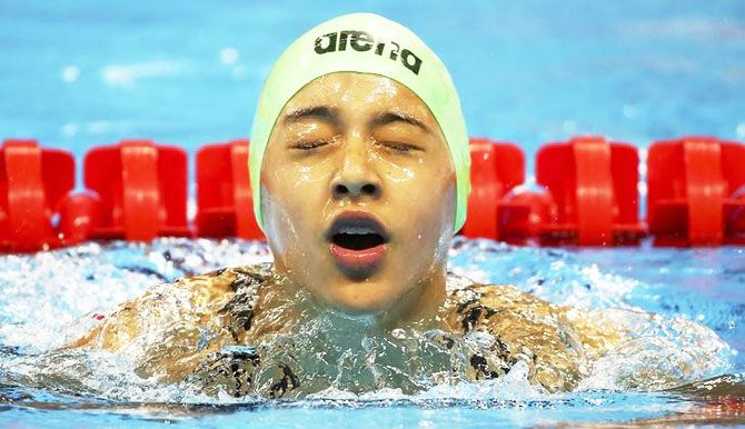 Nepal's Gaurika Singh competes in the Women's 100m Backstroke Heats at the Olympic Aquatics Stadium in Rio de Janeiro, Brazil on Sunday