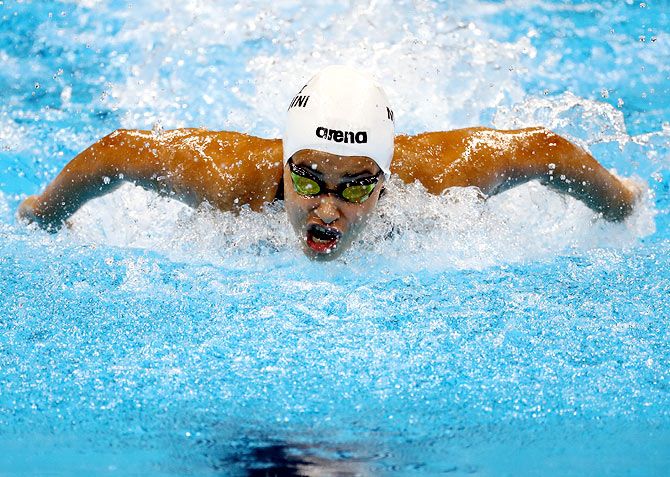 Yusra Mardini of the Refugee Olympic Team competes in heat one of the women's 100m Butterfly on Day 1 of the Rio 2016 Olympic Games