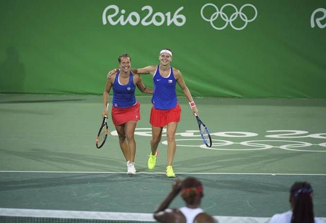 The Czech Republic pair of Lucie Safarova and Barbora Strycova 