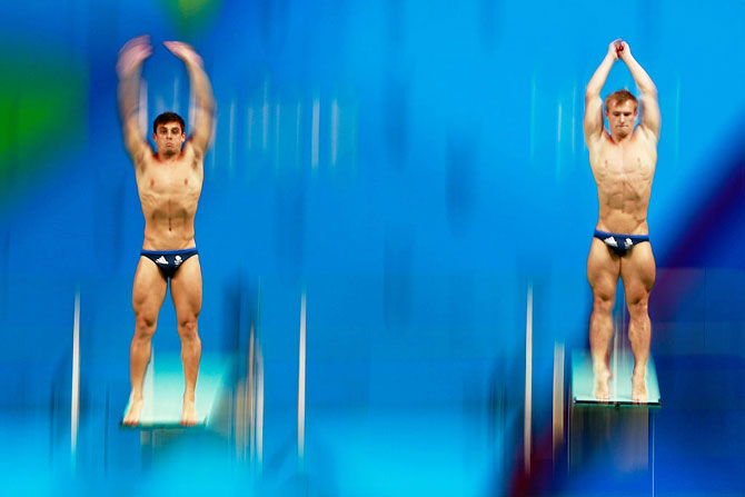 Jack Laugher and Chris Mears of Great Britain compete in the Men's Diving Synchronised 3m Springboard Final at Maria Lenk Aquatics Centre in Rio de Janeiro on Wednesday