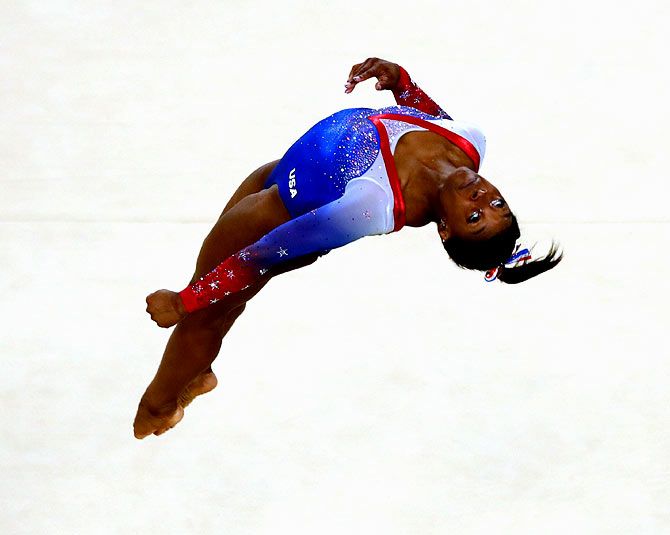 Simone Biles competes in the women's Floor final of the Rio 2016 Olympic Games on August 17