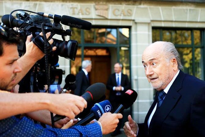 Former FIFA President Sepp Blatter arrives at the Court of Arbitration for Sport (CAS) to be heard in the arbitration procedure involving him and the FIFA in Lausanne on Thursday