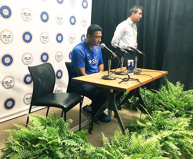 India coach Anil Kumble speaks at a press conference in Florida on Thursday