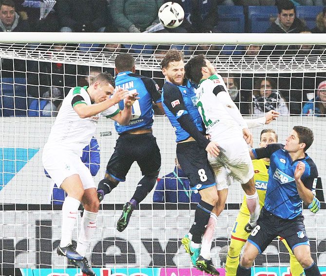 Action from the match between Hoffenheim and Werder Bremen on Wednesday