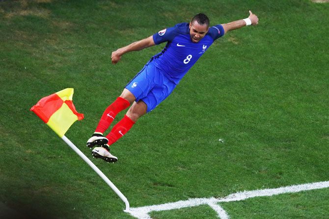 France’s Dimitri Payet celebrates after scoring his team’s second goal during the UEFA EURO 2016 Group A match against Albania at Stade Velodrome in Marseille, France, on June 15