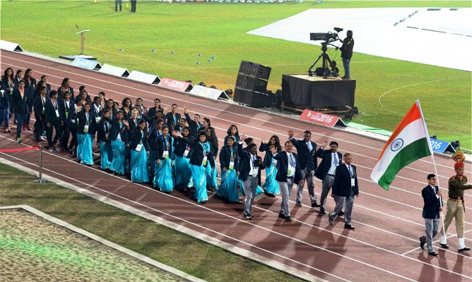 The Indian contingent marching past at the opening ceremony 