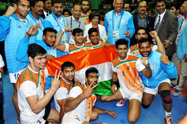Indian men's Kabaddi team celebrate 