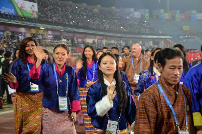 The Bhutan contingent at the closing ceremony  