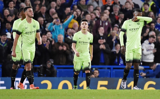 Manchester City look dejected after Chelsea's fourth goal during the FA Cup 