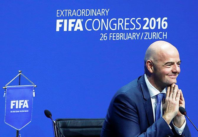 Newly elected FIFA President Gianni Infantino attends a news conference