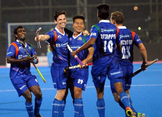 UP Wizards players celebrate a goal against Kalinga Lancers 