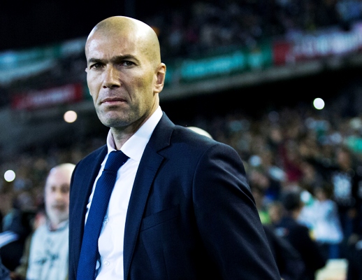 Head coach Zinedine Zidane of Real Madrid looks on 