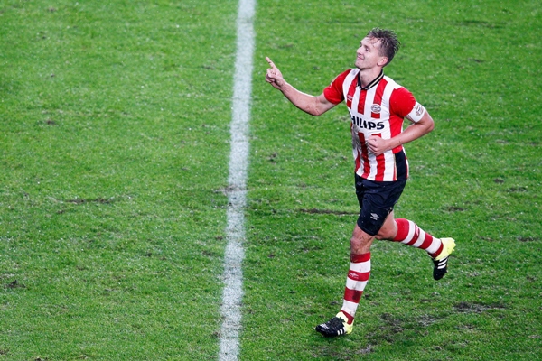 Luuk de Jong of PSV celebrates after scoring 