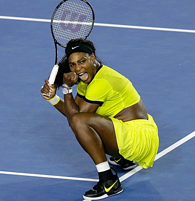 USA's Serena Williams celebrates winning her semi-final match against Poland's Agnieszka Radwanska at the 2016 Australian Open