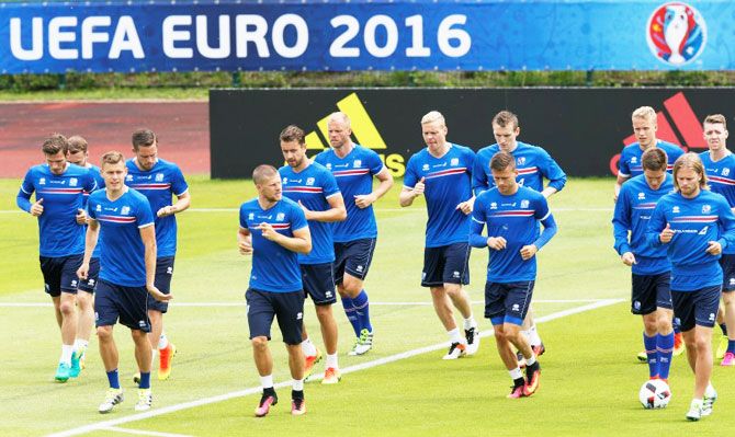 Iceland's team during a training session on Friday