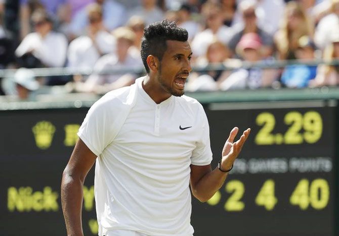 Australia's Nick Kyrgios reacts during his match against Spain's Feliciano Lopez on Sunday