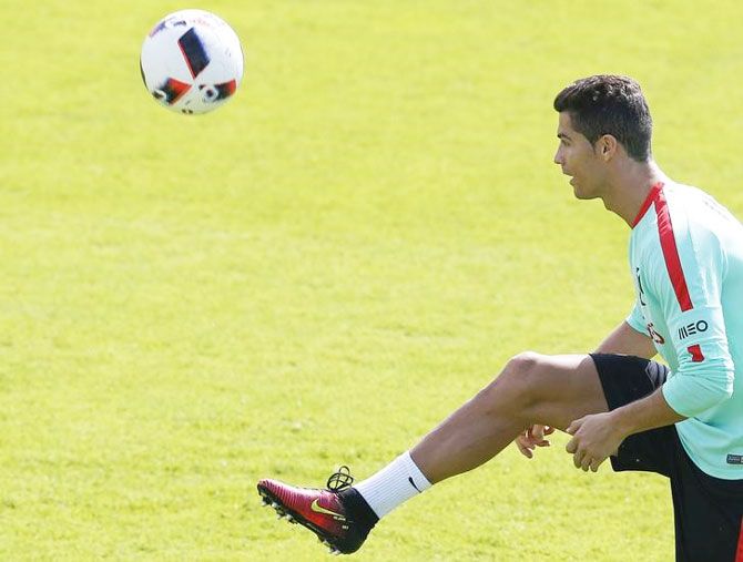 Portugal's Cristiano Ronaldo during a training session in Centre National de Rugby, Marcoussis on Friday
