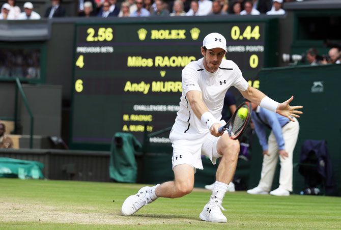 Andy Murray in action during the men's singles final against Milos Raonic