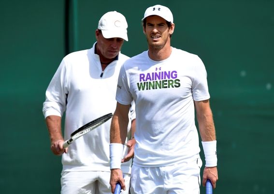Andy  Murray with coach Ivan Lendl during a practice session