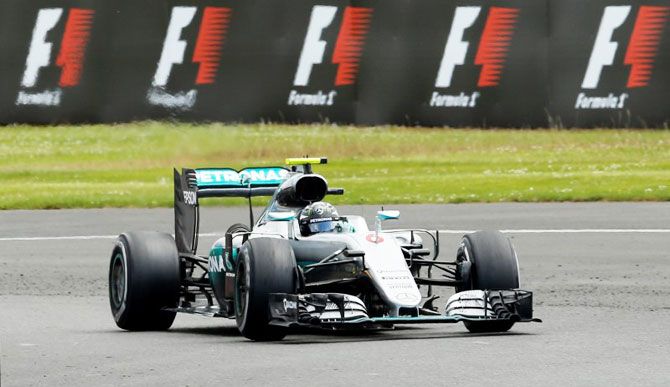 Mercedes' Nico Rosberg during the race at the British F1 Grand Prix at Silverstone on Sunday