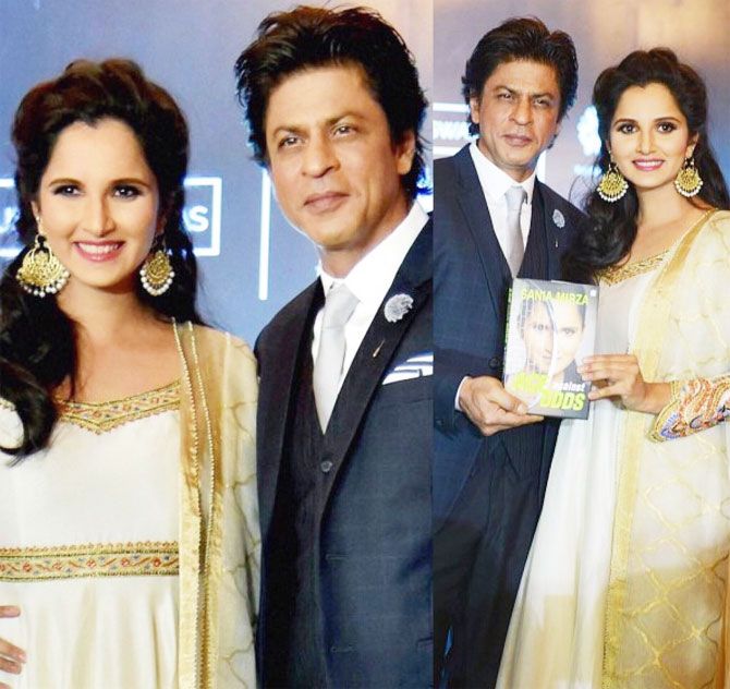 Shah Rukh Khan and Sania Mirza at the launch of the latter's autobiography in Hyderabad on Wednesday