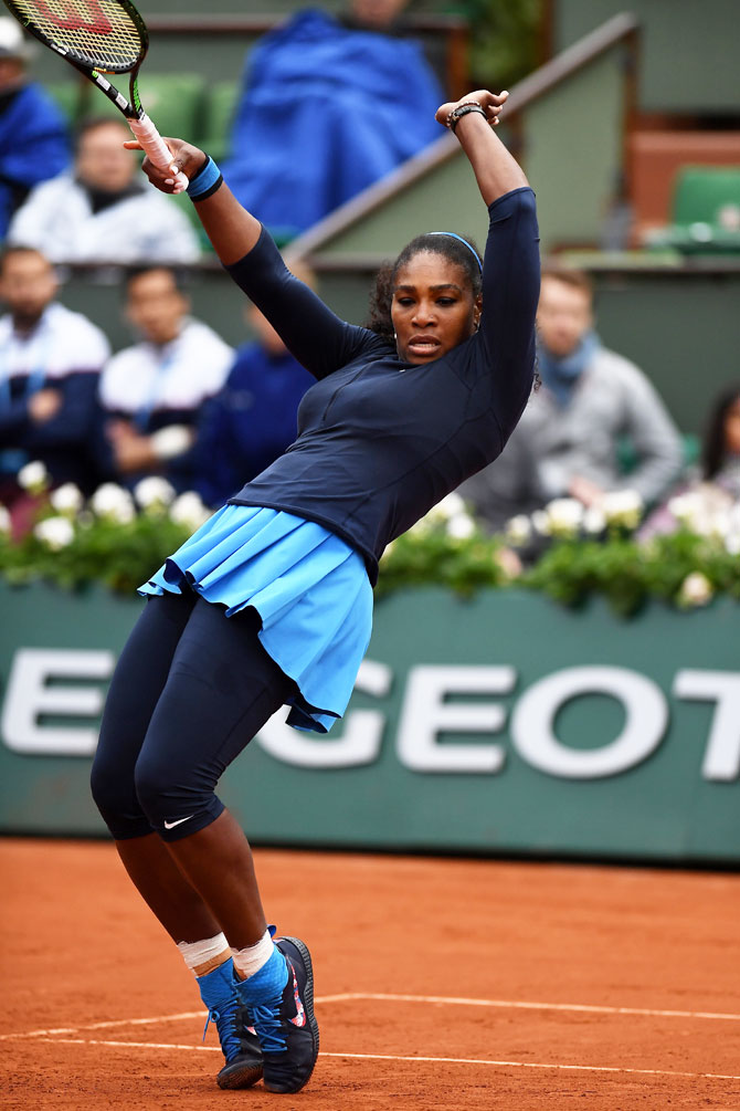USA's Serena Williams in action against Kazakhstan's Yulia Putintseva during their French Open quarter-finals at Roland Garros on Thursday