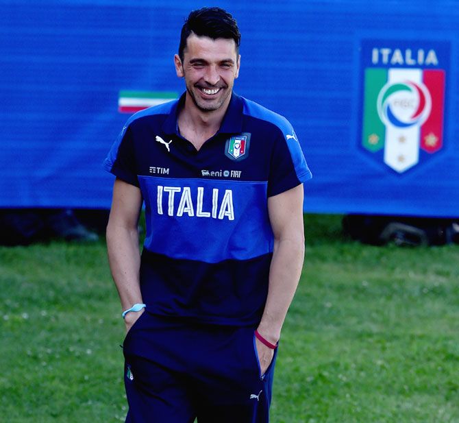 Italian Gianluigi Buffon at a national team training session at Coverciano in Florence, Italy
